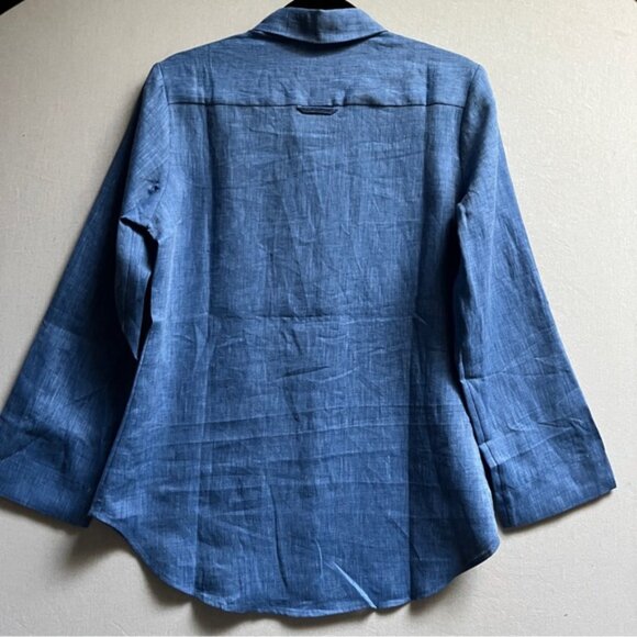 NWT Anne Fontaine Citron Blue Linen floral Appliqué Button down Shirt - Picture 3 of 8